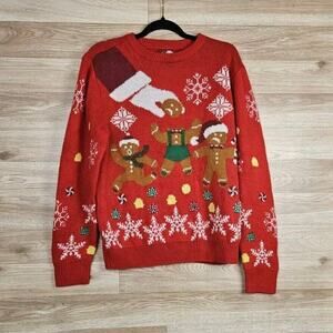 Party Sweater December 25th Red Gingerbread Knit Novelty Ugly Sweater Medium